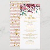Blush Flowers Stripes & Gold Confetti Wedding Menu (Voorkant / Achterkant)