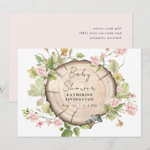 Blush Flowers Stump Baby shower Kaart