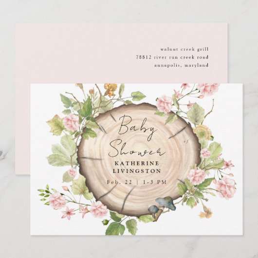 Blush Flowers Stump Baby shower Kaart (Voorkant / Achterkant)