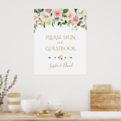 Blush Flowers Weddenschap Onderteken ons Guestbook Poster (Keuken)