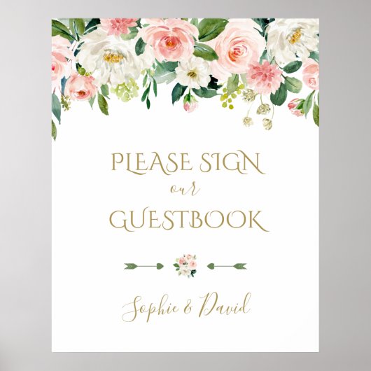 Blush Flowers Weddenschap Onderteken ons Guestbook Poster (Voorkant)
