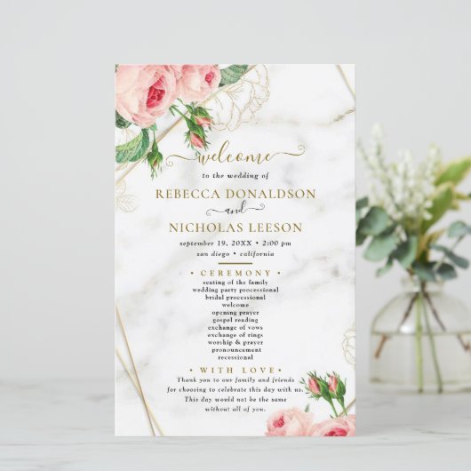 Blush Flowers Wedding Programme (Staand voorkant)
