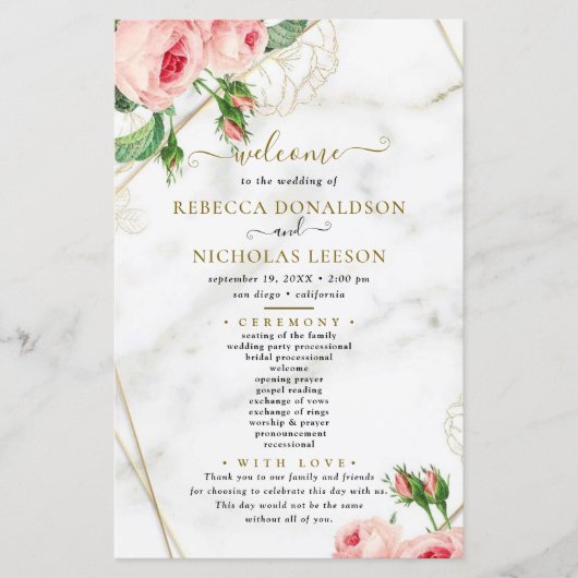 Blush Flowers Wedding Programme (Voorkant)