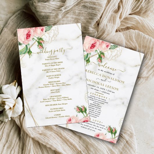 Blush Flowers Wedding Programme