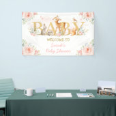 Blush Flowers Woodland Animals Baby shower Welkoms Spandoek (Beurs)