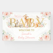 Blush Flowers Woodland Animals Baby shower Welkoms Spandoek (Horizontaal)
