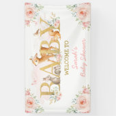 Blush Flowers Woodland Animals Baby shower Welkoms Spandoek (Verticaal)