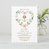 Blush Flowers Wreath Girl First Heilige Communie Kaart (Staand voorkant)
