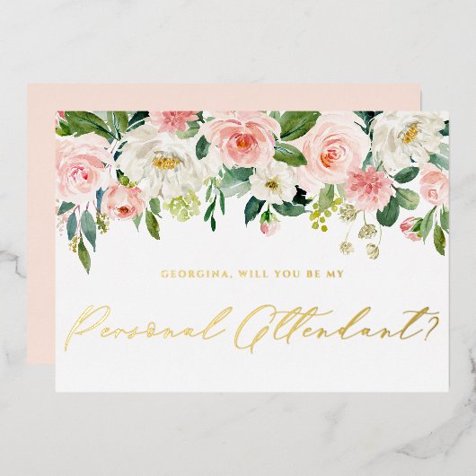  Blush Flowers zijn mijn persoonlijke bediende Folie Uitnodiging (Voorkant / Achterkant)