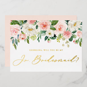 Blush Flowers zullen mijn JR Bridesmaid zijn. Folie Uitnodiging