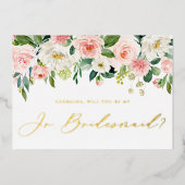  Blush Flowers zullen mijn JR Bridesmaid zijn. Folie Uitnodiging (Voorkant)