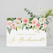  Blush Flowers zullen mijn JR Bridesmaid zijn. Folie Uitnodiging (Staand Voorkant)