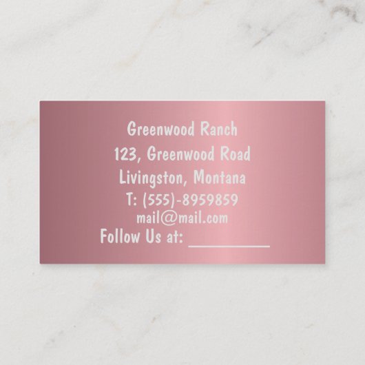 Blush Fluweel Metallic Meisje met Paardenblauw Gli Visitekaartje (Achterkant)