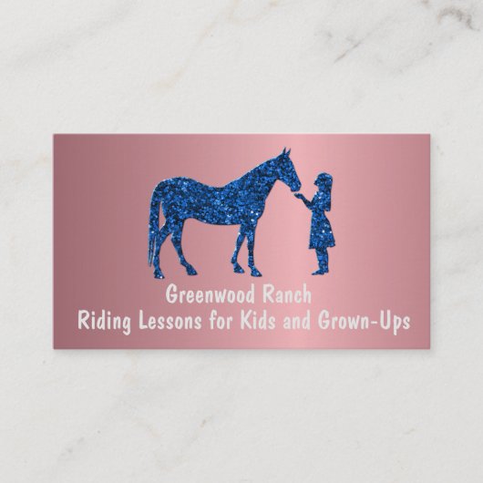 Blush Fluweel Metallic Meisje met Paardenblauw Gli Visitekaartje (Voorkant)