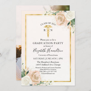 Blush & Foil Gold Nursing School Afstudeerder Part Kaart