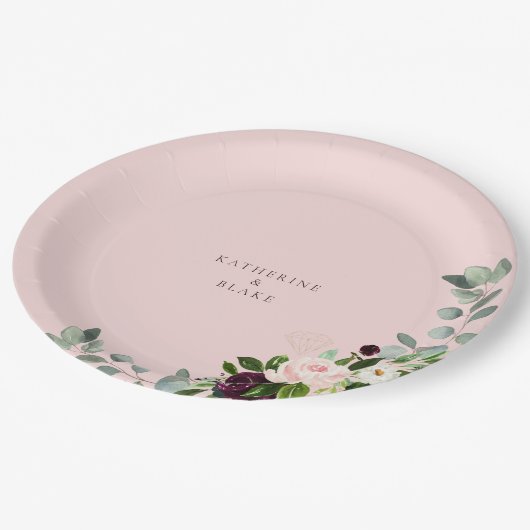 Blush & Foliage Bruiloft Ronde Papier Papieren Bordje (Gekanteld)