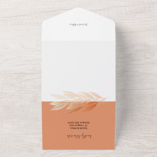 Blush Foliage Waterverf Rich Pastel Tones All In One Uitnodiging (Buitenkant)