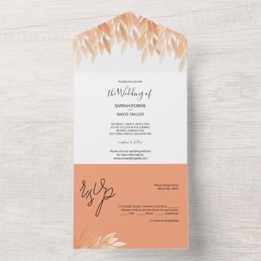 Blush Foliage Waterverf Rich Pastel Tones All In One Uitnodiging (Binnen)