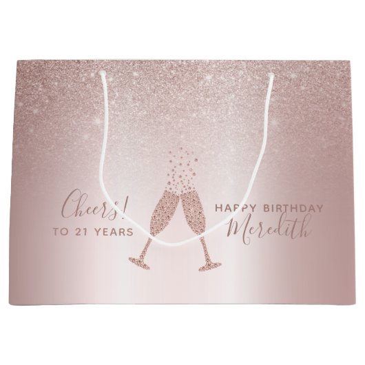 Blush Folie Champagne Toast 21e Verjaardag Groot Cadeauzakje (Voorkant)