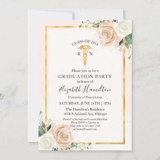 Blush & Folie Gold Nursing School Afstudeerder Par Kaart (Voorkant)