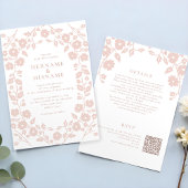 Blush Folk Floral QR RSVP All-in-One Wedding Kaart