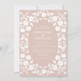 Blush Folk White Floral QR RSVP All-in-One Wedding Kaart