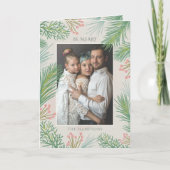 Blush Forest Pine Holly Berry Photo Holiday Card Feestdagen Kaart (Voorkant)