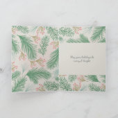 Blush Forest Pine Holly Berry Photo Holiday Card Feestdagen Kaart (Binnen)