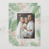 Blush Forest Pine Holly Berry Photo Holiday Card Feestdagenkaart (Voorkant / Achterkant)