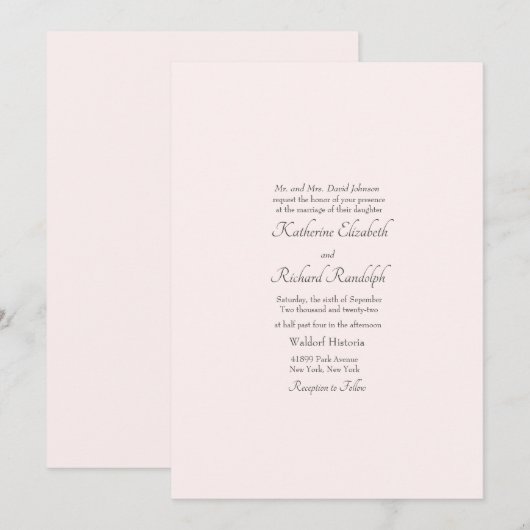 Blush Formele bruiloftsouders Eén plaats Kaart (Voorkant / Achterkant)