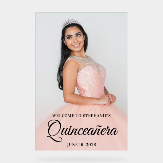 Blush foto Overlay Elegant Script Quinceañera Acryl Bord (Voorkant)