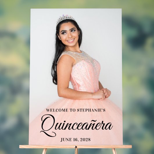 Blush foto Overlay Elegant Script Quinceañera Acryl Bord (Neutraal)
