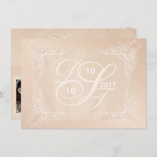 Blush Foto Save the Date met Monogram Kaart (Voorkant / Achterkant)