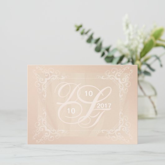 Blush Foto Save the Date met Monogram Kaart (Staand voorkant)