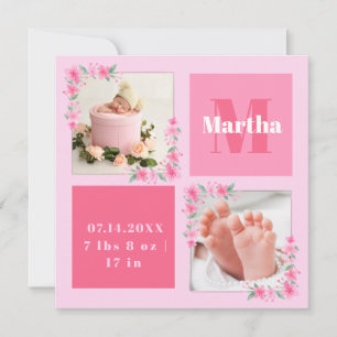 Blush Foto Welkomend Newborn Baby Girl Birth Stat Feestdagenkaart