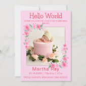 Blush Foto Welkomend Newborn Baby Girl Birth Stat Feestdagenkaart (Voorkant)