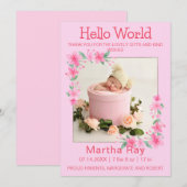 Blush Foto Welkomend Newborn Baby Girl Birth Stat Feestdagenkaart (Voorkant / Achterkant)