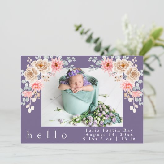 Blush Foto Welkomend Newborn Baby Girl Birth Stat Kaart (Staand voorkant)