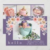 Blush Foto Welkomend Newborn Baby Girl Birth Stat Kaart (Voorkant / Achterkant)