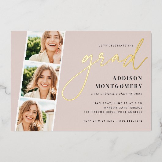 Blush | Fotofiltreerstrips Gold Folie Uitnodiging (Voorkant)