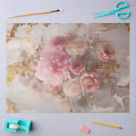  Blush Franse Rozen Gold Grunge Decoupage Tissuepapier (Craft)