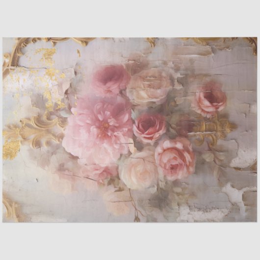Blush Franse Rozen Gold Grunge Decoupage Tissuepapier (Voorkant)