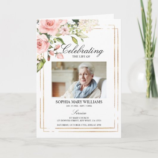 Blush Funeral Order of Service, Memorial Programme Programma (Voorkant)