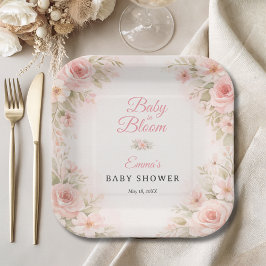 Blush Garden Baby in Bloom Pink Floral Papieren Bordje