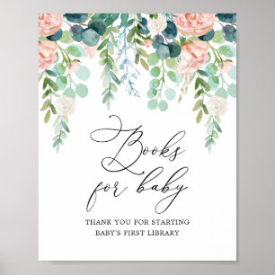 Blush Garden Baby shower Books for Baby Sign Poster