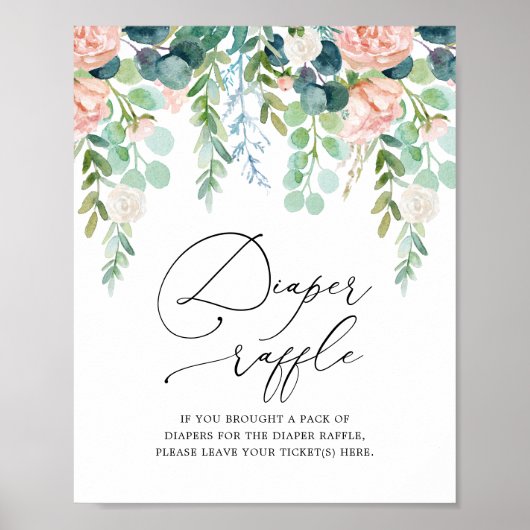 Blush Garden Baby shower Diaper Raffle Sign Poster (Voorkant)