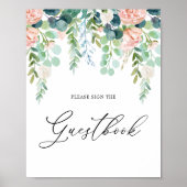 Blush Garden Baby shower Guestbook Sign. Poster (Voorkant)