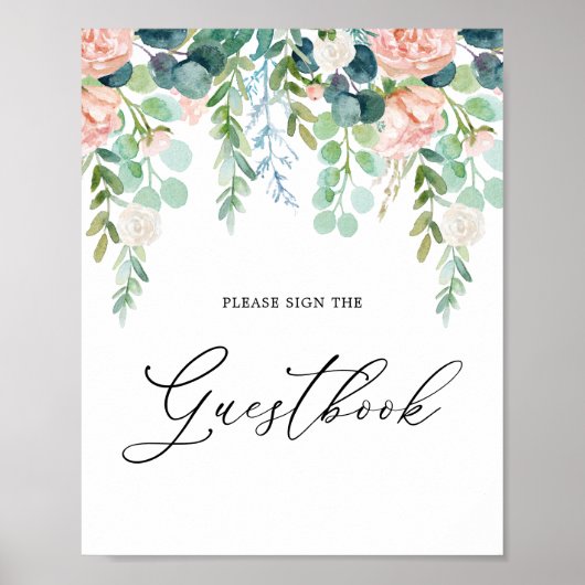 Blush Garden Baby shower Guestbook Sign. Poster (Voorkant)
