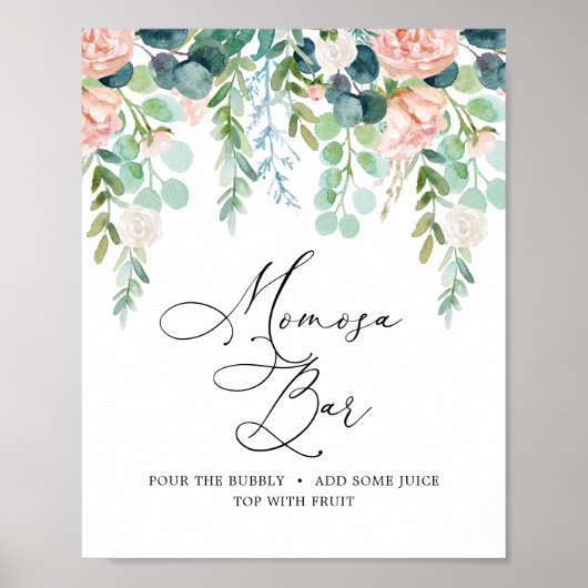 Blush Garden Baby shower Mimosa Bar Sign. Poster (Voorkant)