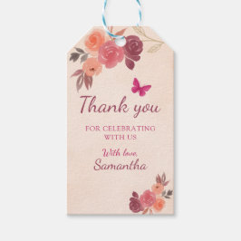 Blush Garden Bloemige Waterverf Eerste Verjaardag  Cadeaulabel
